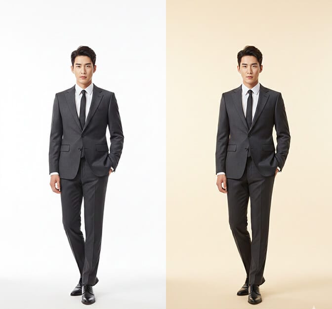 Korean professional headshot with warm neutral background