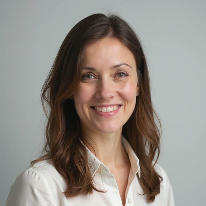 professional headshot on a light gray studio background