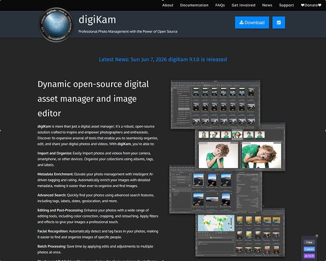 digiKam open-source digital asset manager and image editor interface