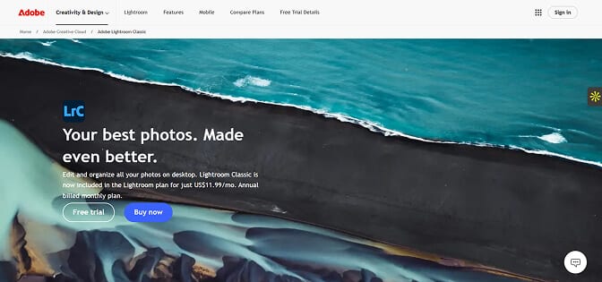 Adobe Lightroom Classic editing and cataloging interface