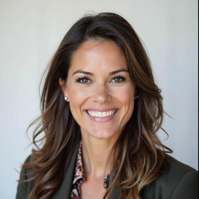 Professional headshot of a woman with a balanced composition, following the rule of thirds with the eyes positioned in the upper third of the frame.