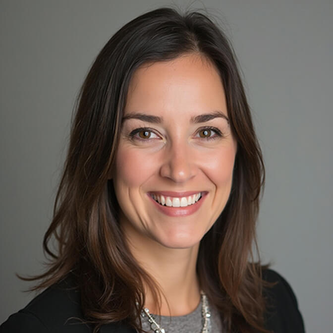 Professional headshot of a woman with a friendly and approachable expression, showcasing a warm smile.