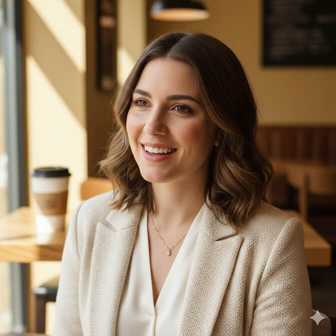 Approachable professional real estate agent headshot with warm tones and relaxed posture