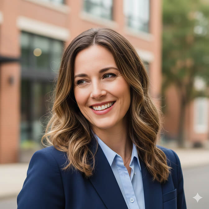 Realtor with natural candid expression showing movement and warmth in headshot