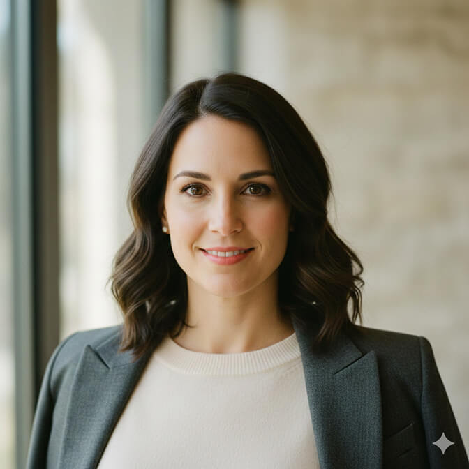 Luxury real estate agent headshot with understated elegance and warm approachable expression