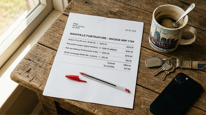 Breakdown of hidden costs in Nashville headshot sessions including retouching fees travel time and makeup artist charges