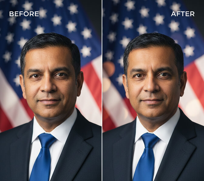 Professional subtle flag headshot background versus tacky oversaturated flag background