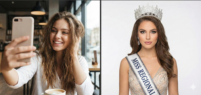 HeadshotPhoto quality comparison showing professional headshot result from selfie