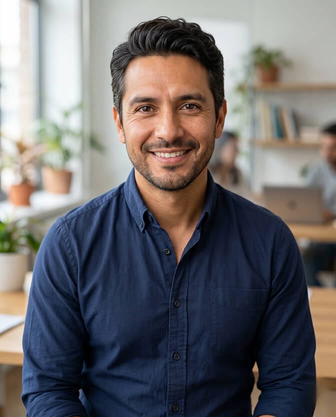 Visual showing one AI headshot deployed across LinkedIn, website About page, speaker bio, Slack avatar, and email signature with the appropriate crop for each platform