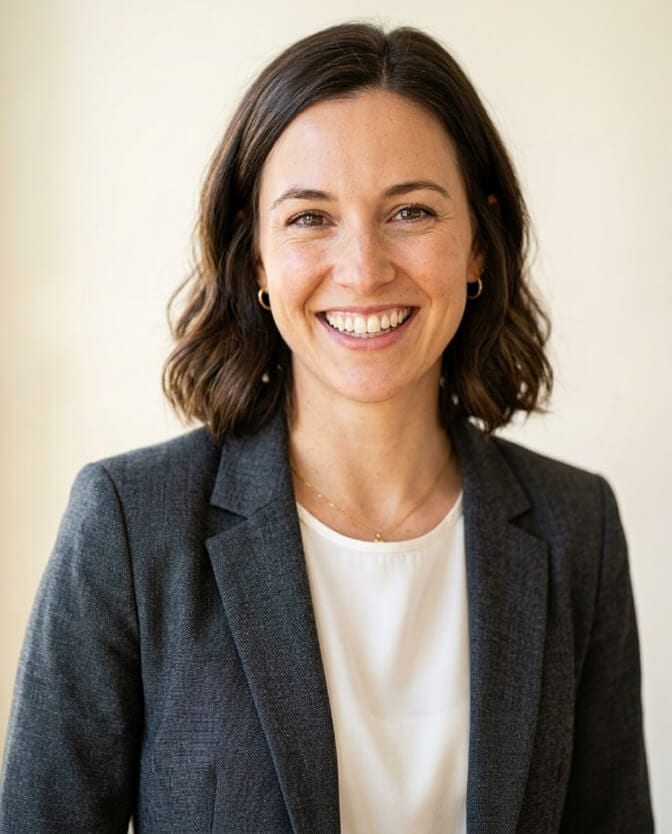 Professional headshot of a woman with a genuine warm smile that signals approachability and trust