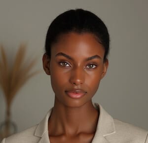 Headshot of a woman with short black hair wearing a light-colored blazer against neutral background
