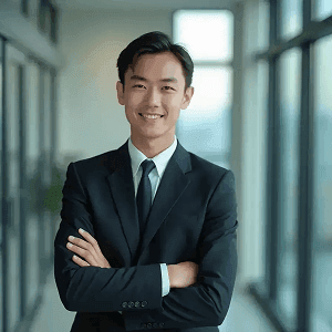 AI generated headshot of an executive with big windows background