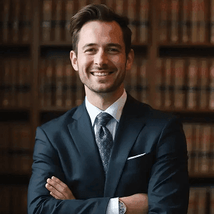 AI generated lawyer headshot of a man with bookshelf background