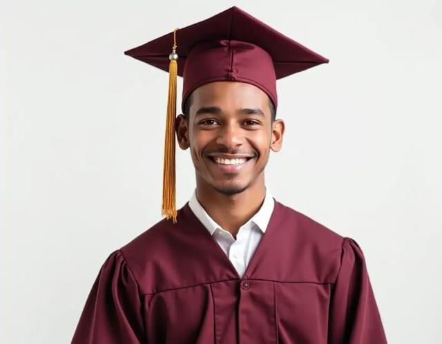 Graduation headshot of a man with plain background