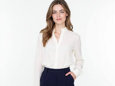 White Blouse & Navy Pants