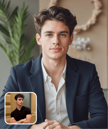 AI-generated professional headshot of a man in business casual attire, created from a selfie