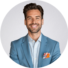 passport photo of a man in a blue suit against a plain light background