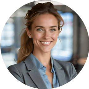 headshot of a woman with a modern office background