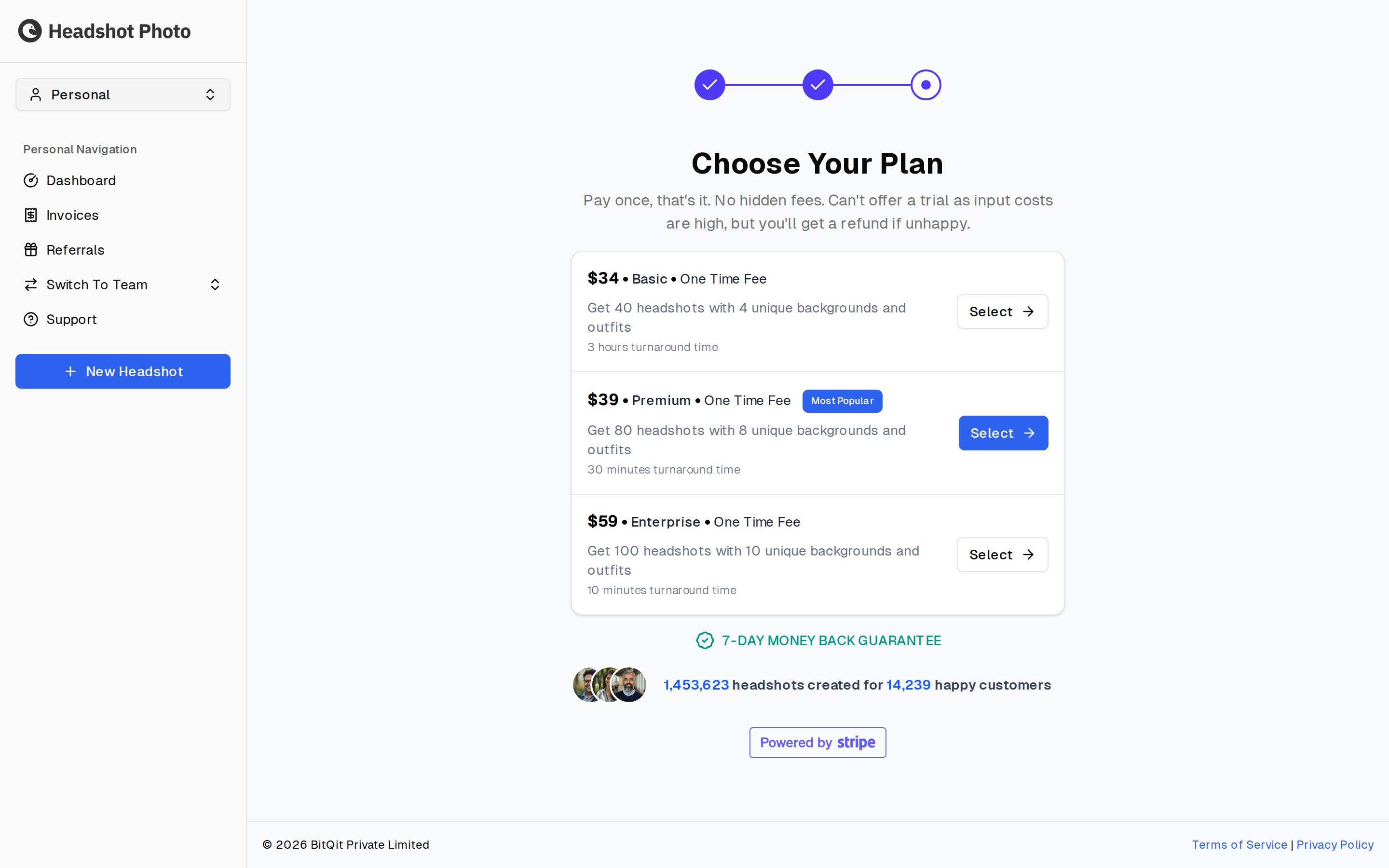 Individual plan selection screen