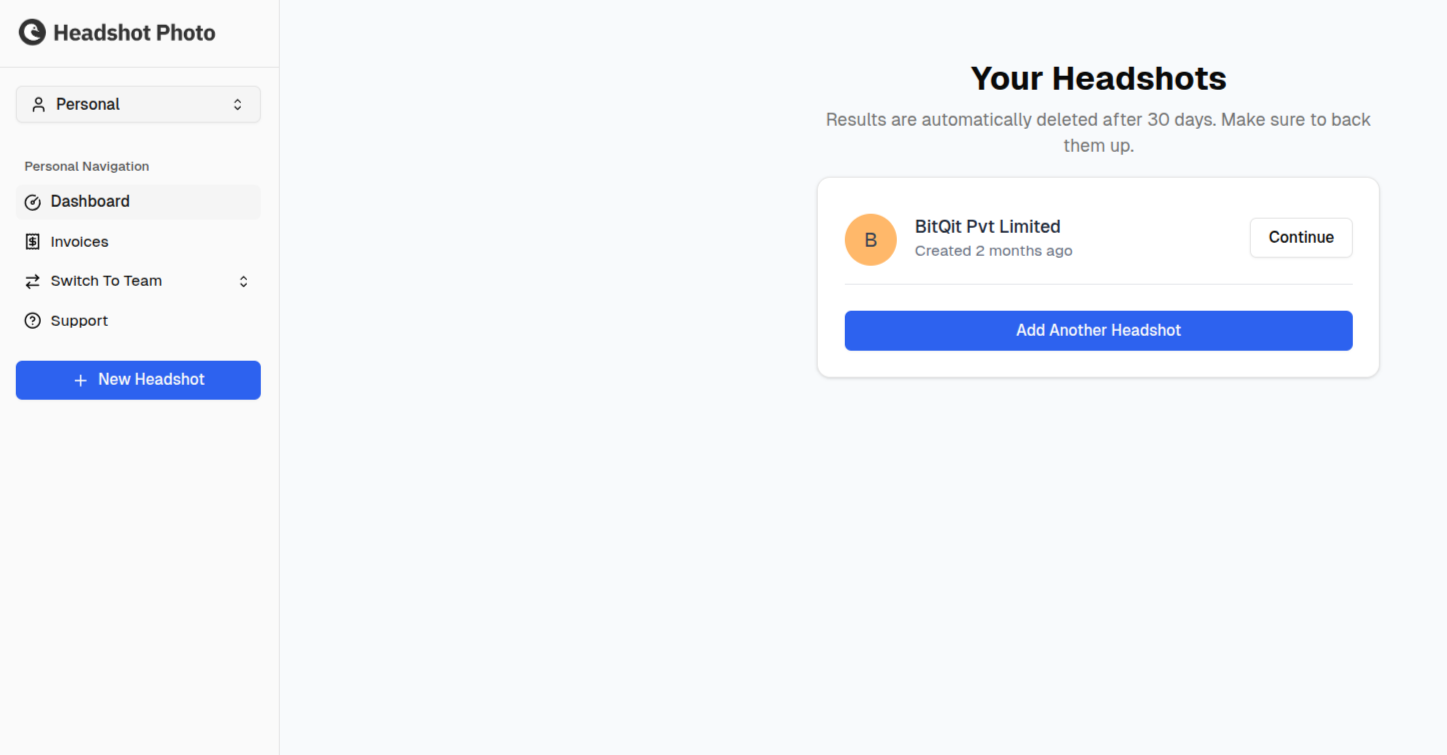 Click New Headshot button in the navigation menu