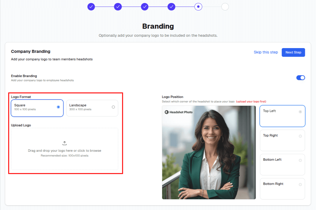 Upload company logo for team branding