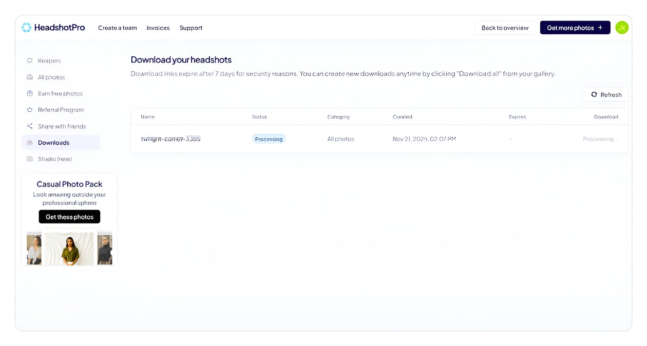 HeadshotPro Process Interface