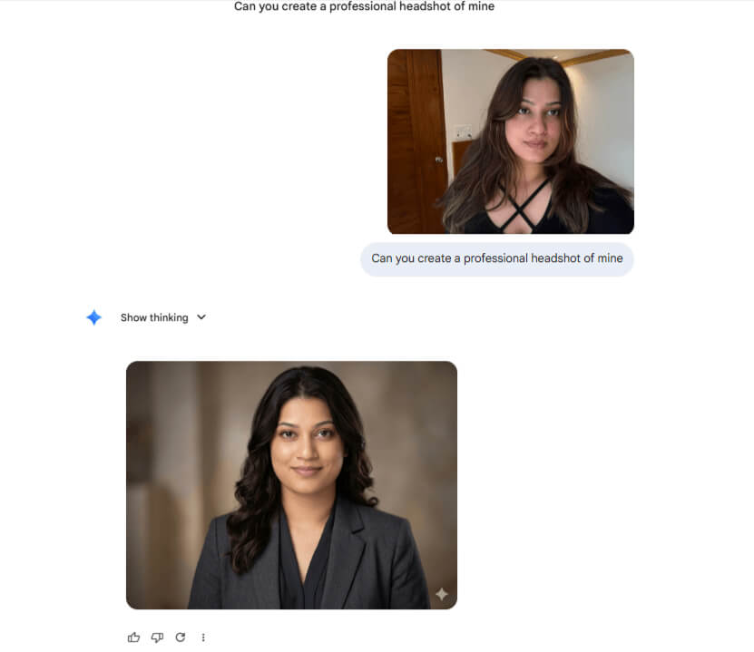 Gemini AI headshot generation test result showing inaccurate features