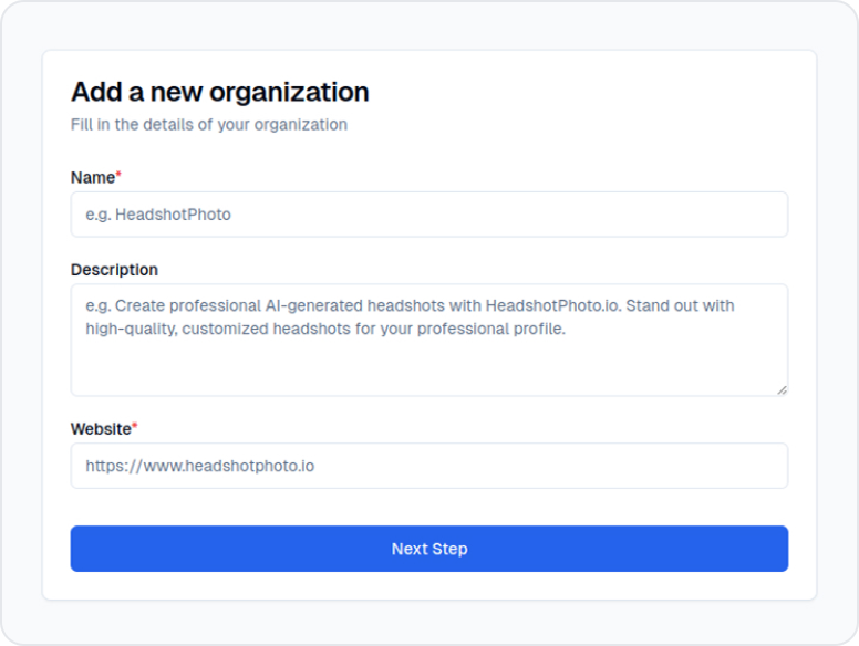 Create your organization screenshot