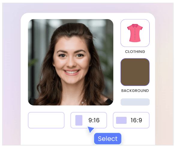 Customize AI headshots with clothing and background options